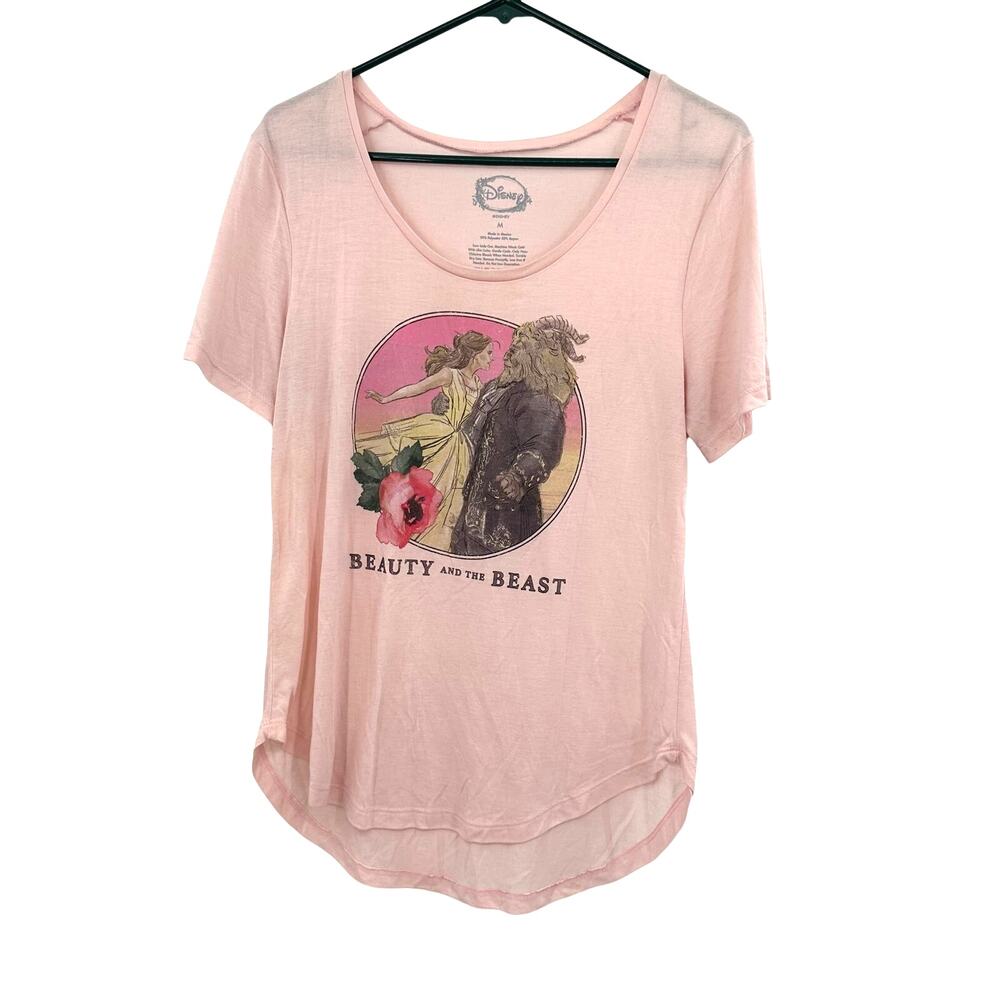 Disney Size Medium Shirt Pink Beauty and the Beast Graphic Tee Round Hem
